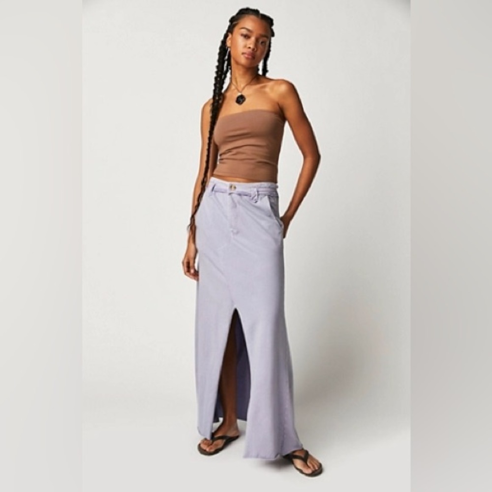 NWOT FP Free People One Kona Maxi Skirt Button Fly Lavender Blue Boho streetwear